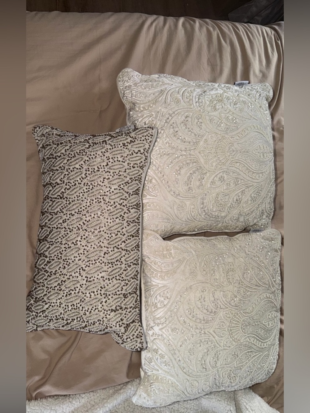 Beaded Paisley Ivory Decorative Throw Pillow Set - 3-Pack